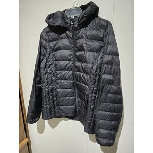 Coat Heat Keep Women's Down Puffer Jacket Packable Black Hooded Lightweight L
